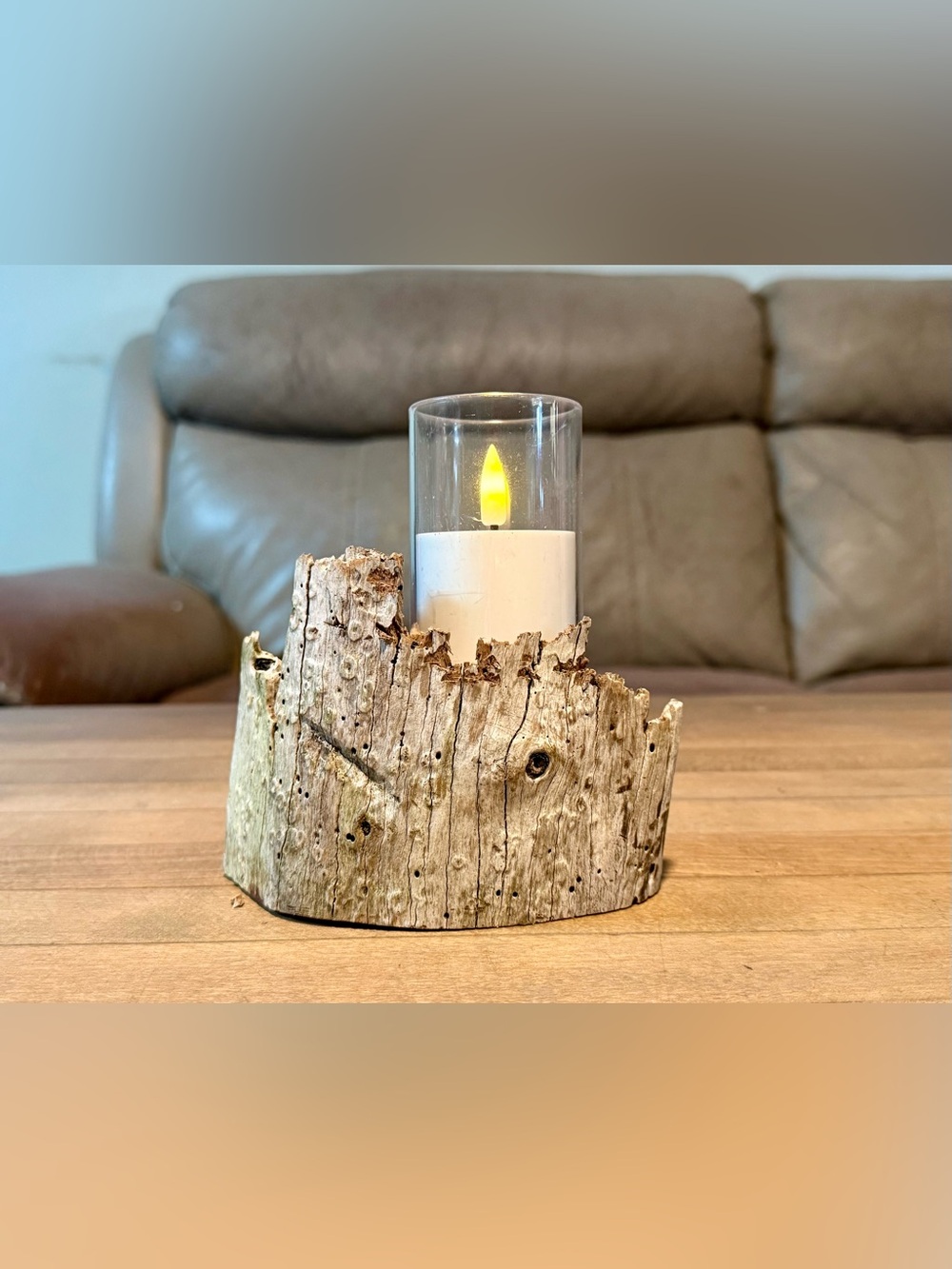 Handcrafted Single Driftwood LED Candle Holder